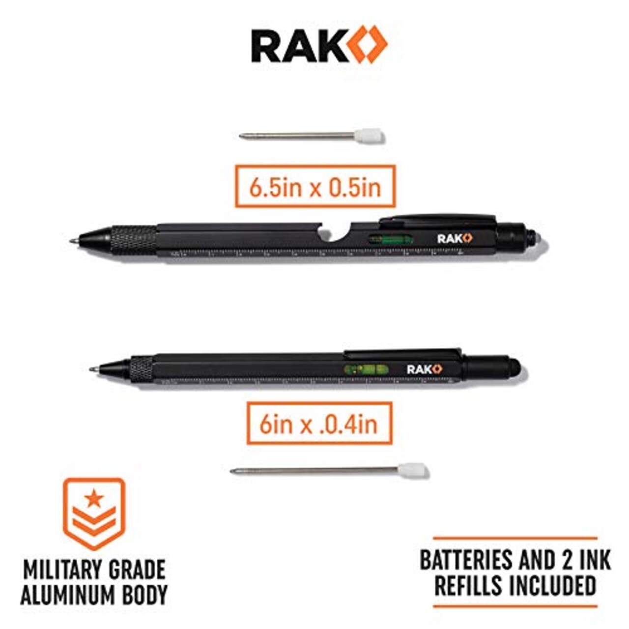 2-in-1 Multi-Tool Pen Set (2 Pack) Dad Christmas Gifts for Men - LED Tactical Pen Light, Stylus, Ruler, Level, Bottle Opener, Screwdriver, Ballpoint - Stocking Stuffer Gifts for Him
